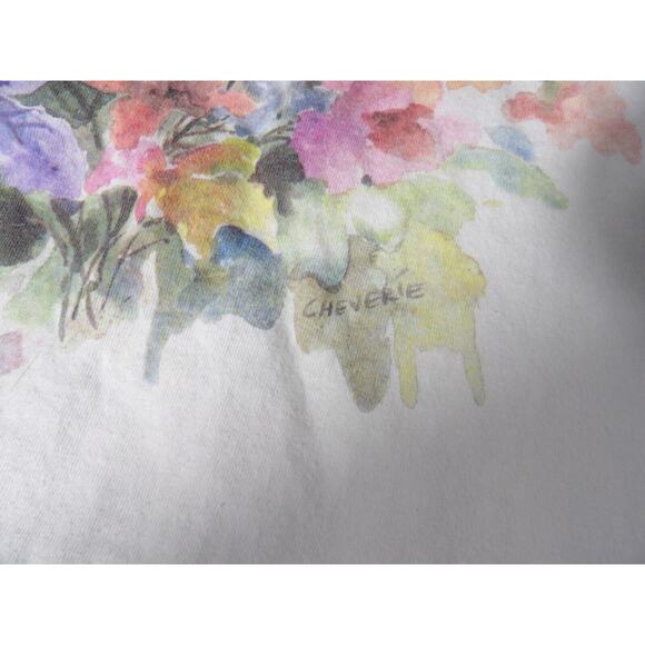 Vtg Soft As A Grape Cropped Tee Large Floral Bouquet Cheverie Short Sleeve 1994 - Picture 13 of 14